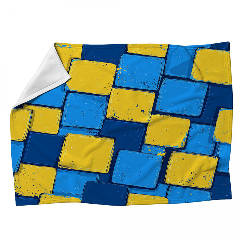 Ornate Pattern Fleece Throw Blanket - Textile Throws for Sofas or Beds, Blue, Geometric, 80" L x 60" W