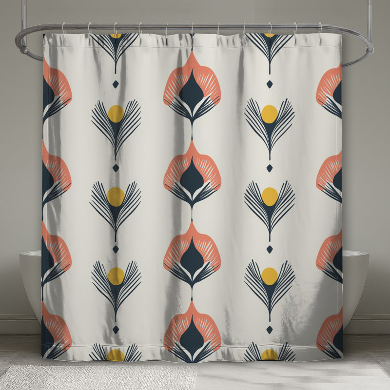 Art Deco Floral Motif Shower Curtains Extra Long, 70in W x 84in H