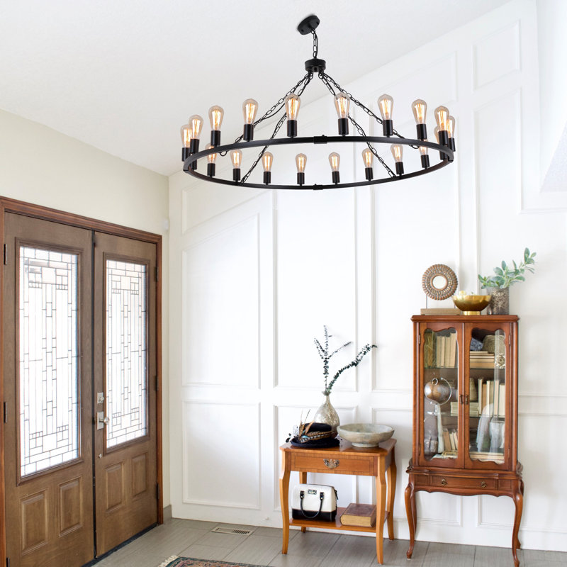 Turco 20 - Light Wagon Wheel Chandelier, Black