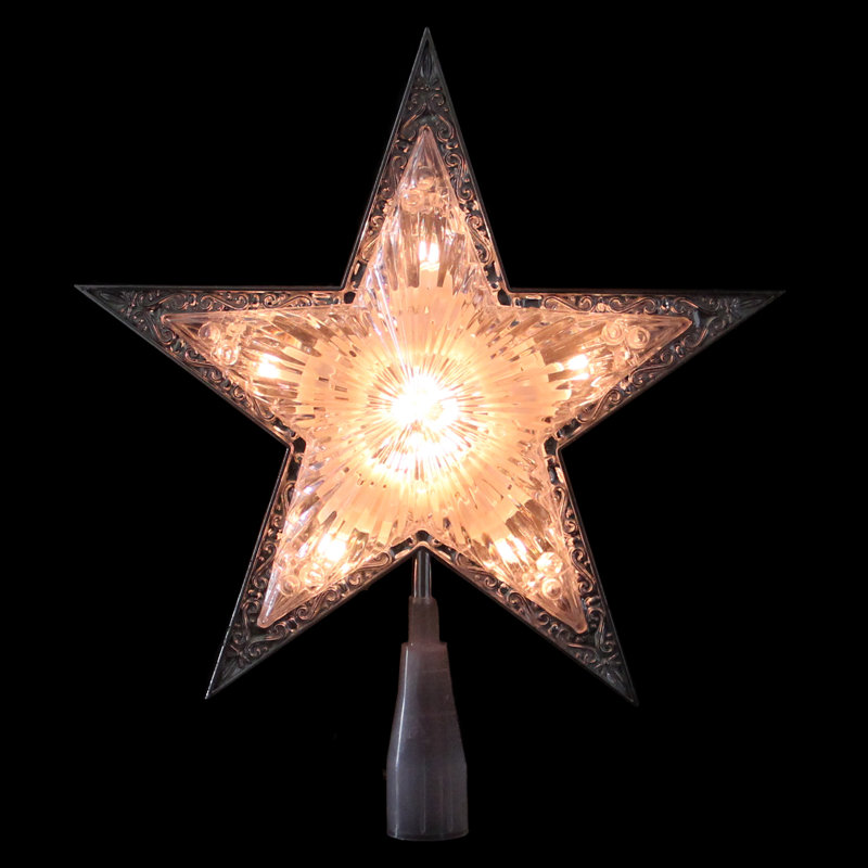 Clear Crystal Star Christmas Tree Topper with Metal Accents