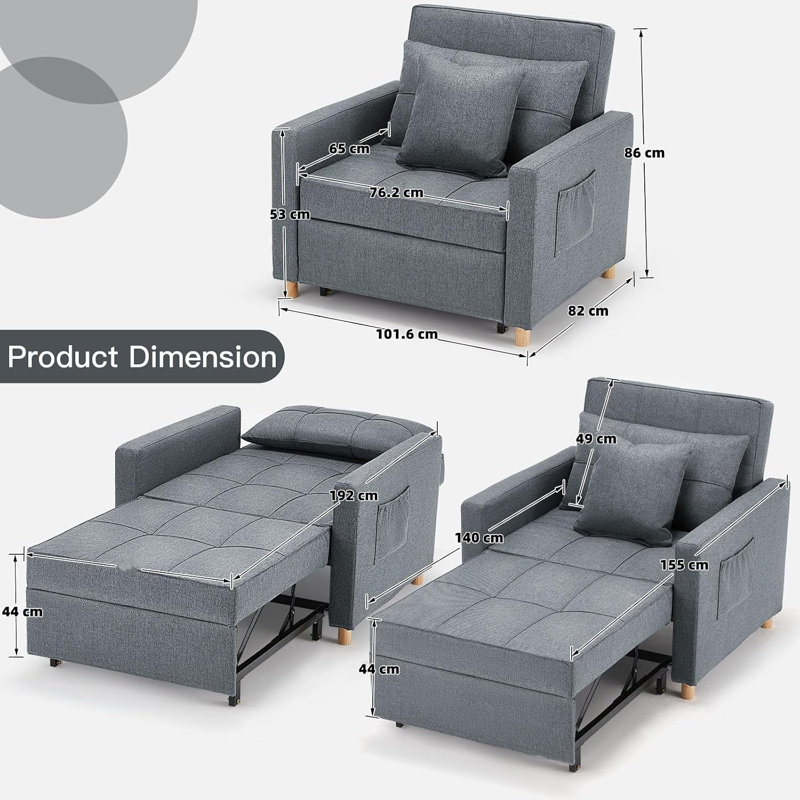 Emma-Leigh 1 Seater Fabric Accent Chairs Bed, Dark Grey Linen