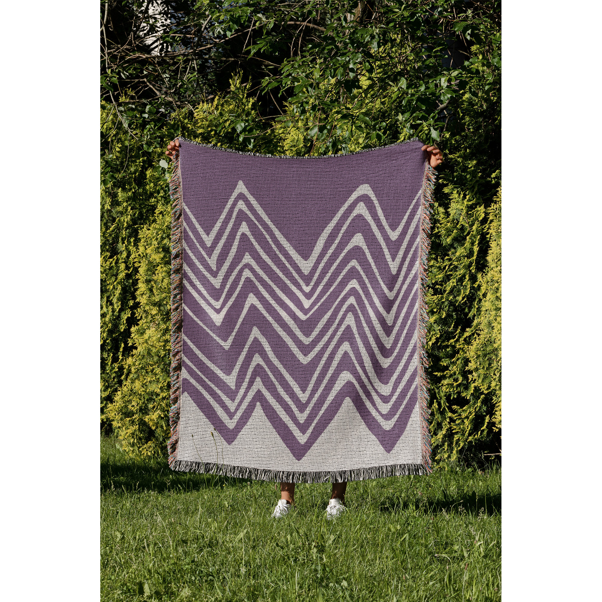 Addai Abstract Triangle Pattern Blanket , Purple, 60" H x 80" W (Queen)