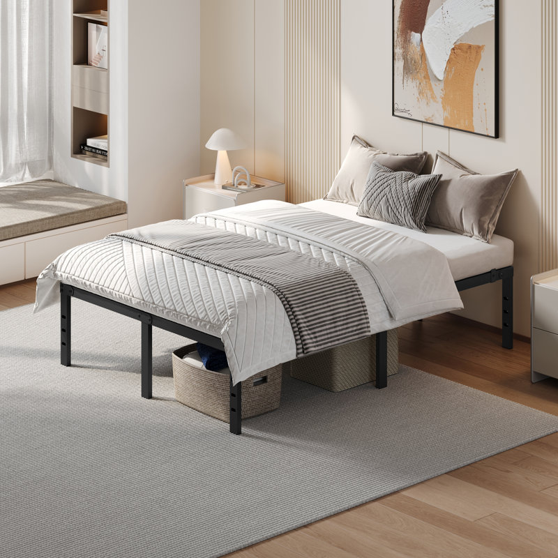 38cm H Black Metal Bed Frame With Non-slip Design, Steel Slat Support, Double (4'6)