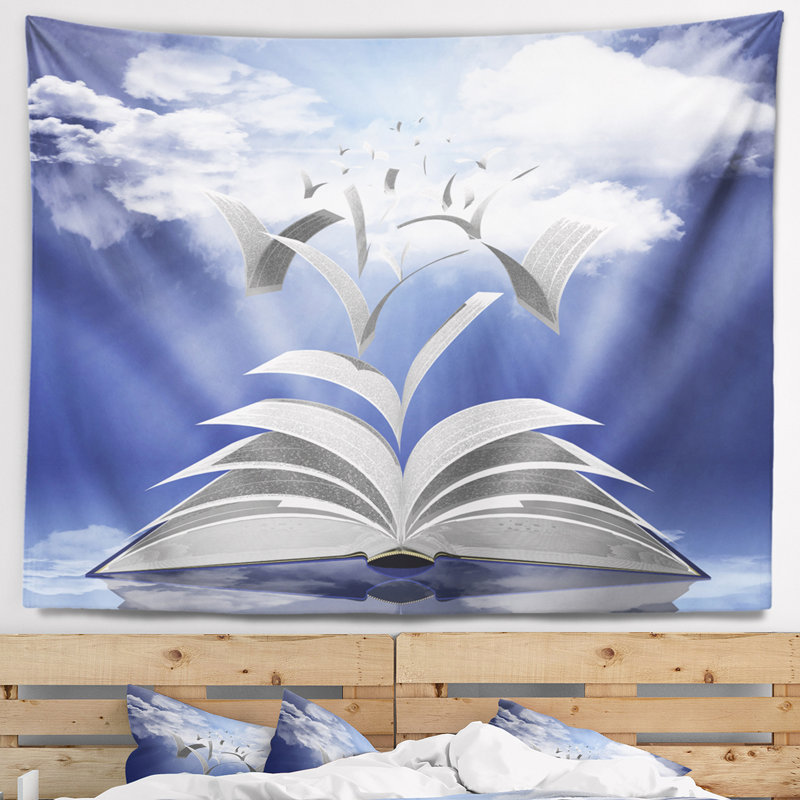 Tapisserie skyward abstract book pages, H 68 po x l 80 po