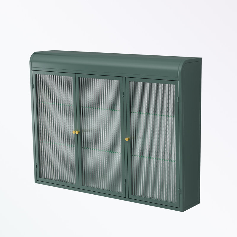  Arched Wall Cabinets with 3 Glass Doors, Vert foncé