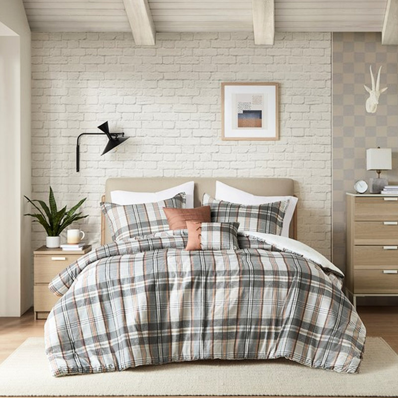 Édredon double / grand écossais, 2 taies décoratives, coussins décoratifs, rembourrage, literie d'aspect classique en microfibre, taies décoratives et design moderne
