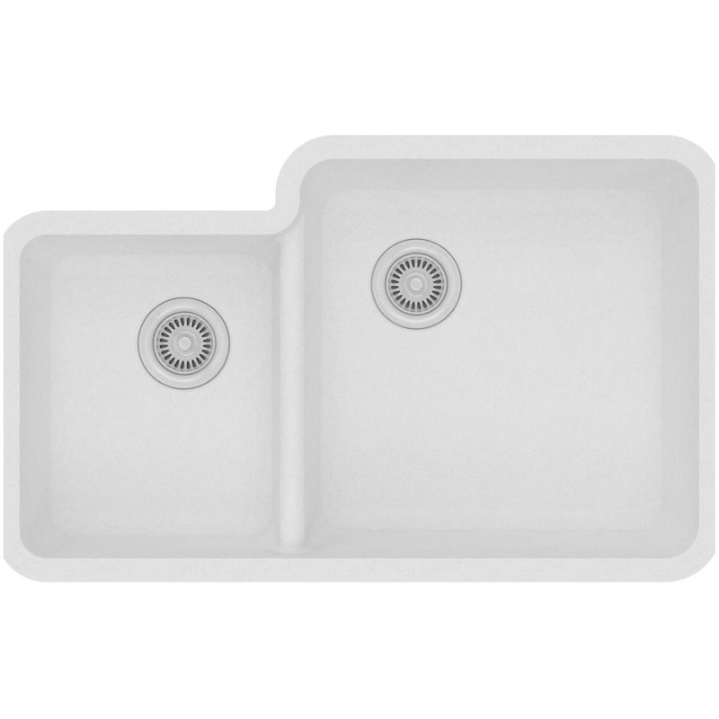 Quartz Classic 33" x 20-11/16" x 9" Double Basin Undermount Kitchen Sink, White