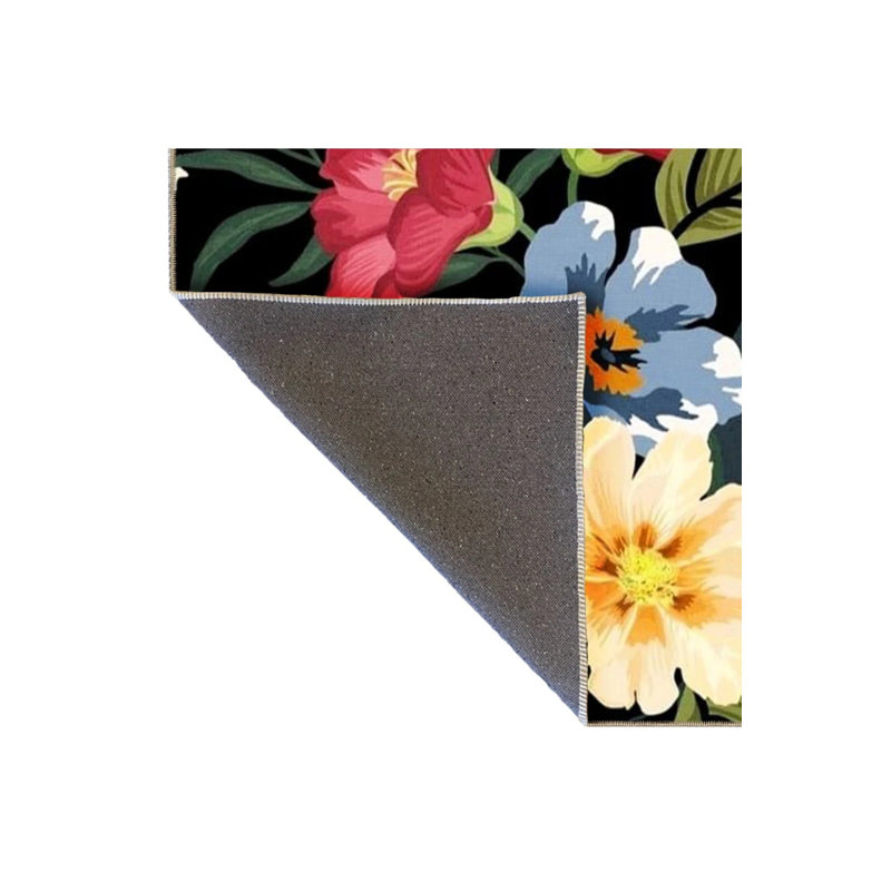 Black Themed Mixed Flowers Rose Patterned Creative Modern Decorative Carpet, Rectangle 3'4" x 5'