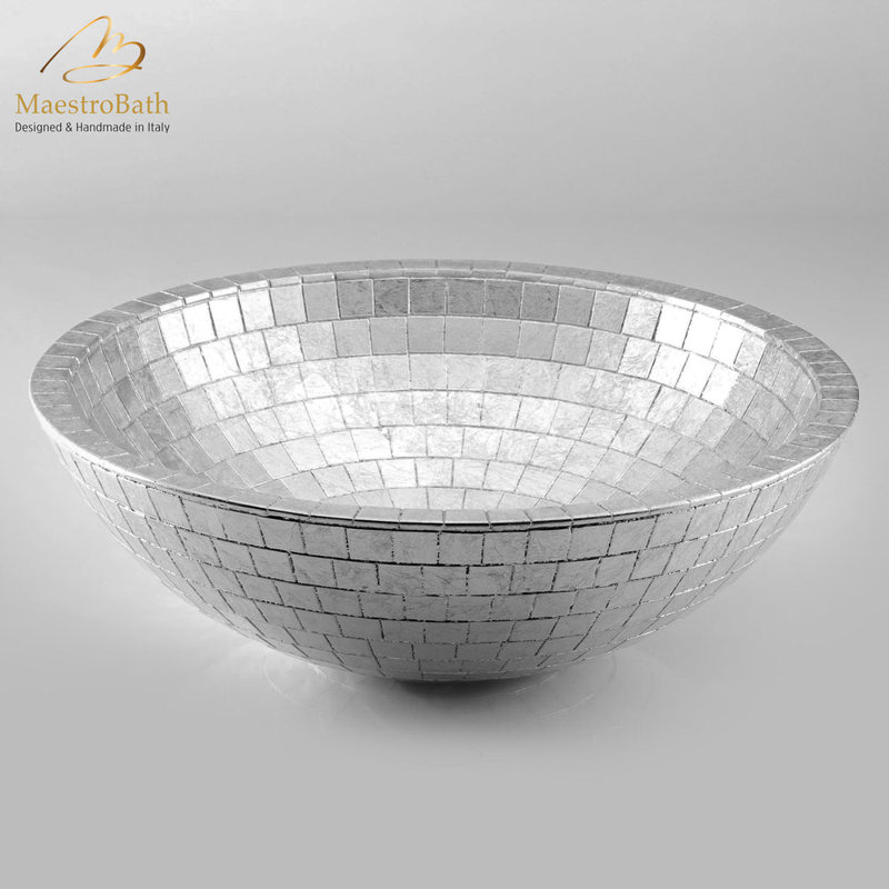 Maestro Bath 16.6'' Polymer Circular Bathroom Sink, Silver