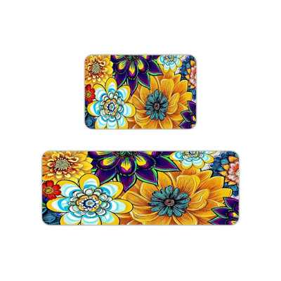 Ensemble de 2 tapis de cuisine multicolores à motif floral bohémien