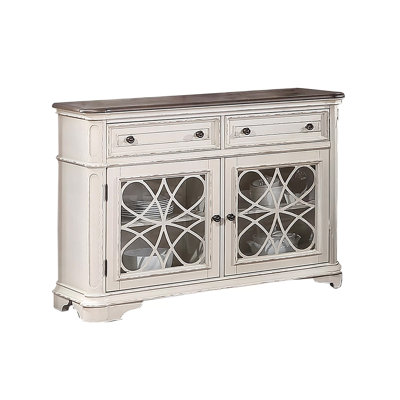 Wooden Transitional 2 Drawer And 4 Shelves Server, Brown And White
