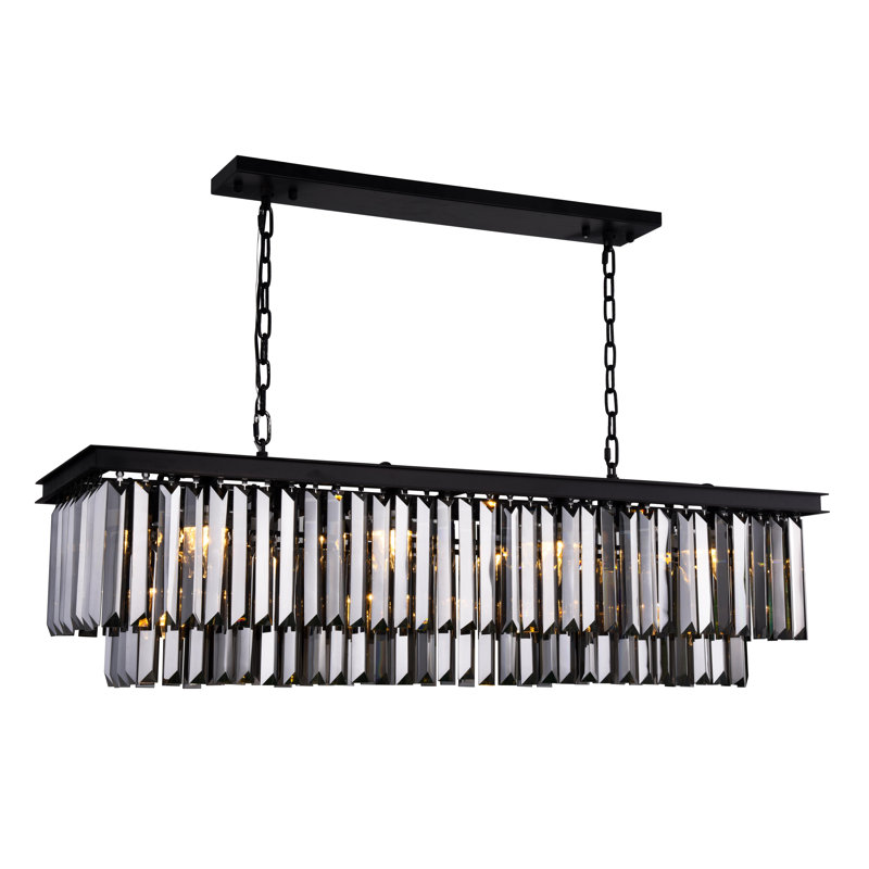 Luminaire suspendu pour îlot de cuisine à 12 lumières Yazmin, Gris, H 18 po x l 40 po x P 14 po, Noir mat