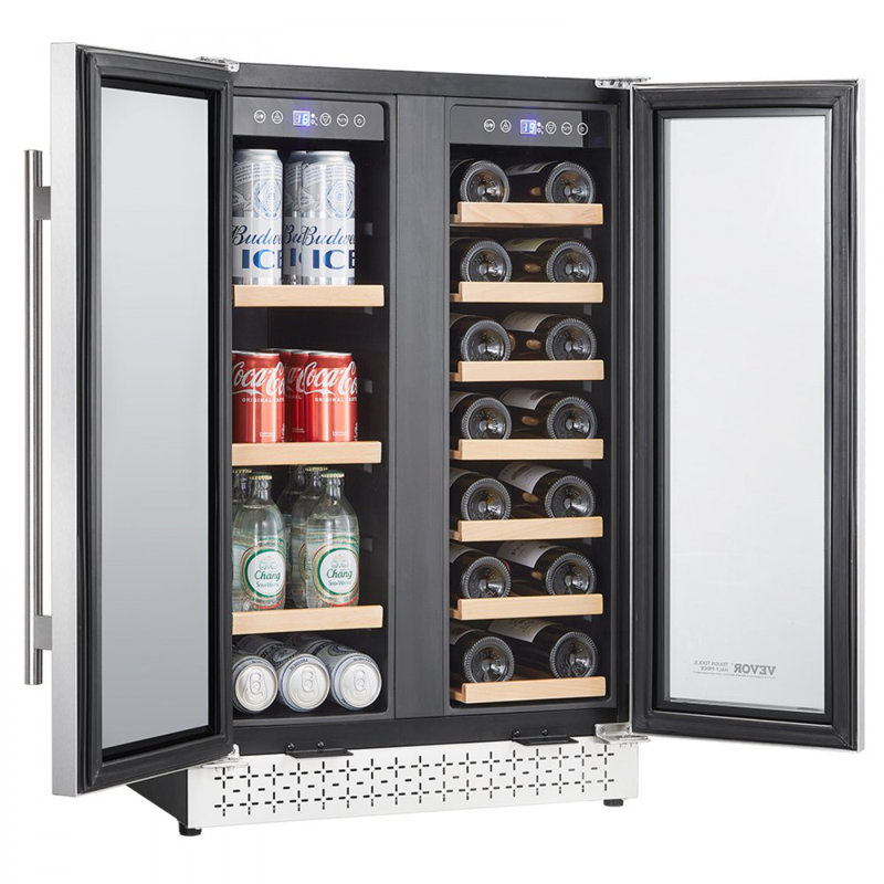 Wine and Beverage Refrigerator 24 in Dual Zone Wine Cooler with Glass Doors