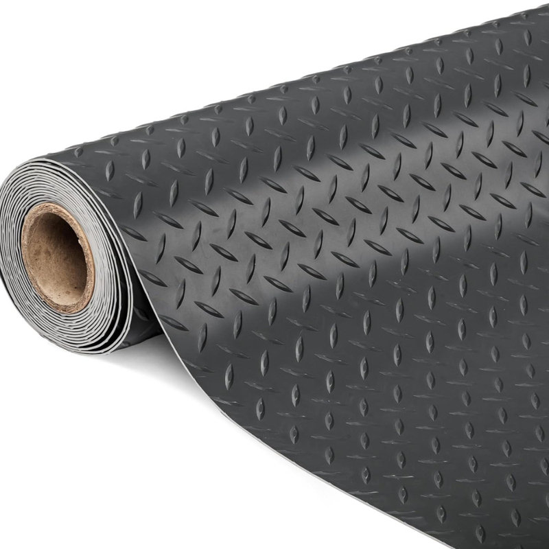 Tapis de sol pour garage en PVC à plaque de diamant épaissie de 204 po x 90 po, Noir, noir, noir, noir