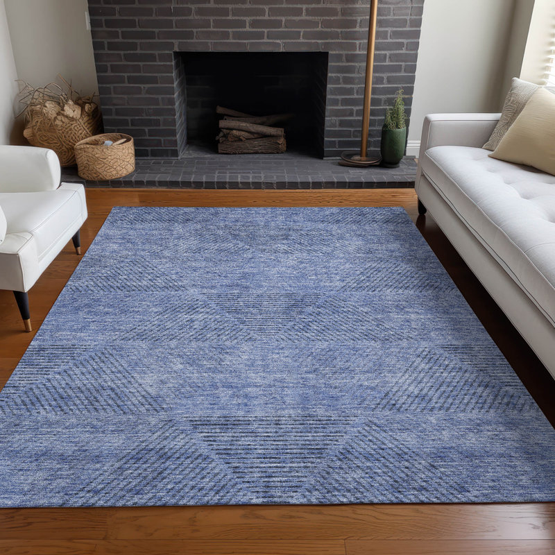 Premium Machine Washable Prisco Blue Rug, Rectangle 2'6" x 3'10"