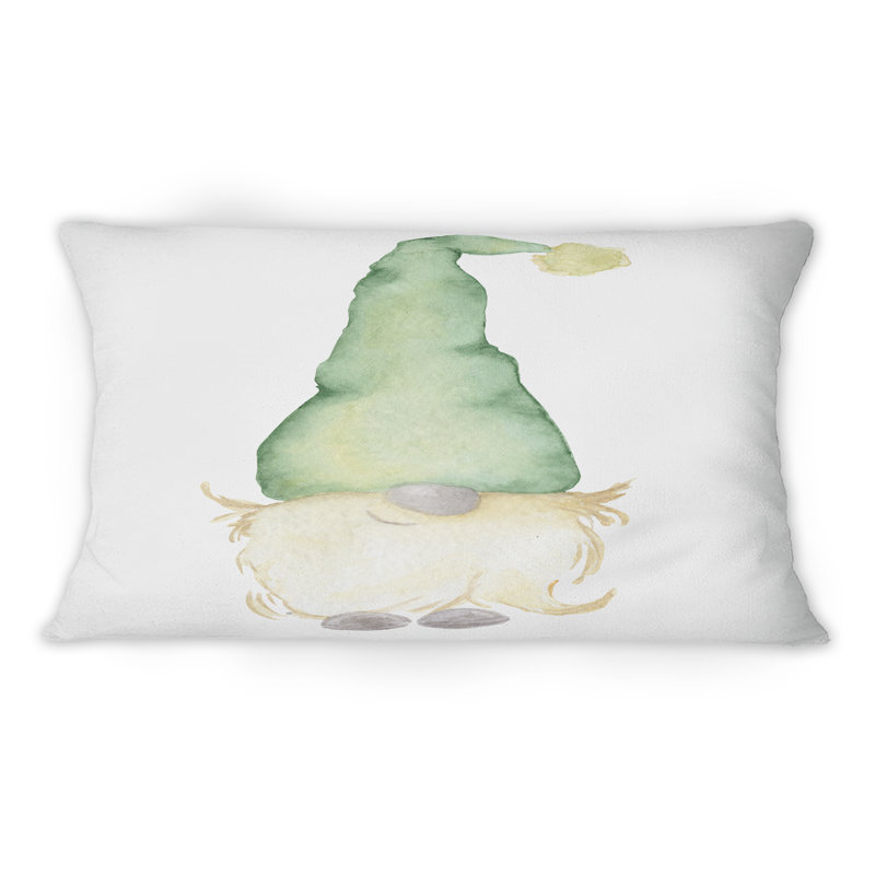 Mignon gnome de Noël au chapeau vert - Coussin décoratif traditionnel imprimé 1