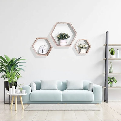 Aabas 3 Piece Hexagon Floating Shelf