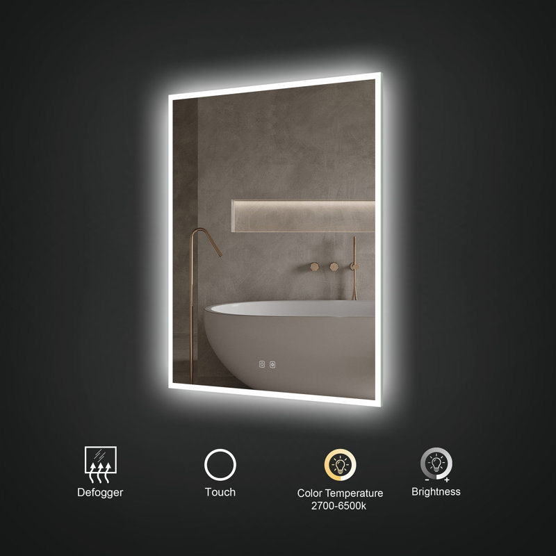 Camden 36" x 36" Square LED Wall Mounted Mirror With Defogger, Adjustable Temperature, Brightness, and Memory Settings