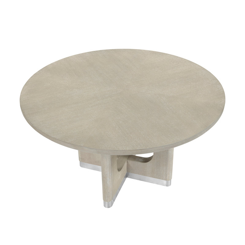 Table de salle à manger moderne avec finition gris clair et piédestal architectural de qualité supérieure