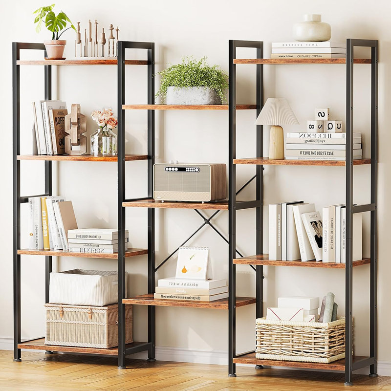 Bibliothèque contemporaine avec 14 tablettes ouvertes, champêtre, (4 tablettes) H 54,9 po x l 49,5 po x P 9,5 po, Rétro