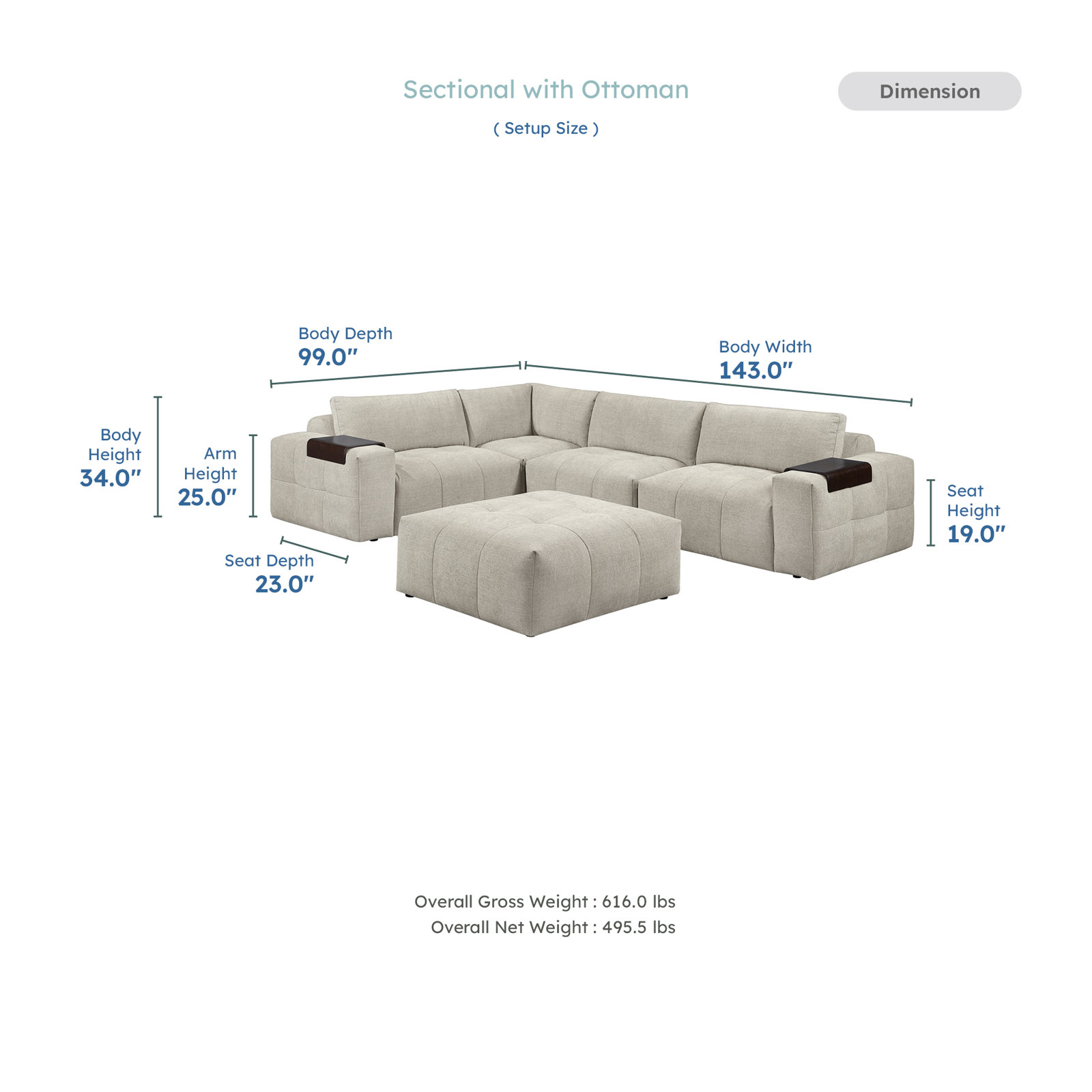 Providence Reversible Sectional, Taupe Textured Fabric
