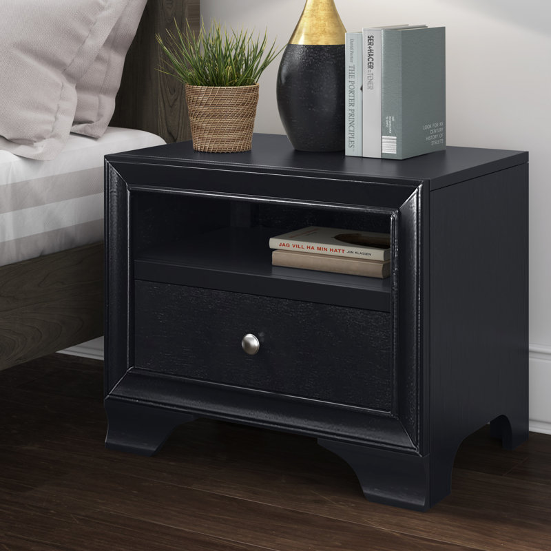 Edmond Black Wood Nightstand with USB Charging Station