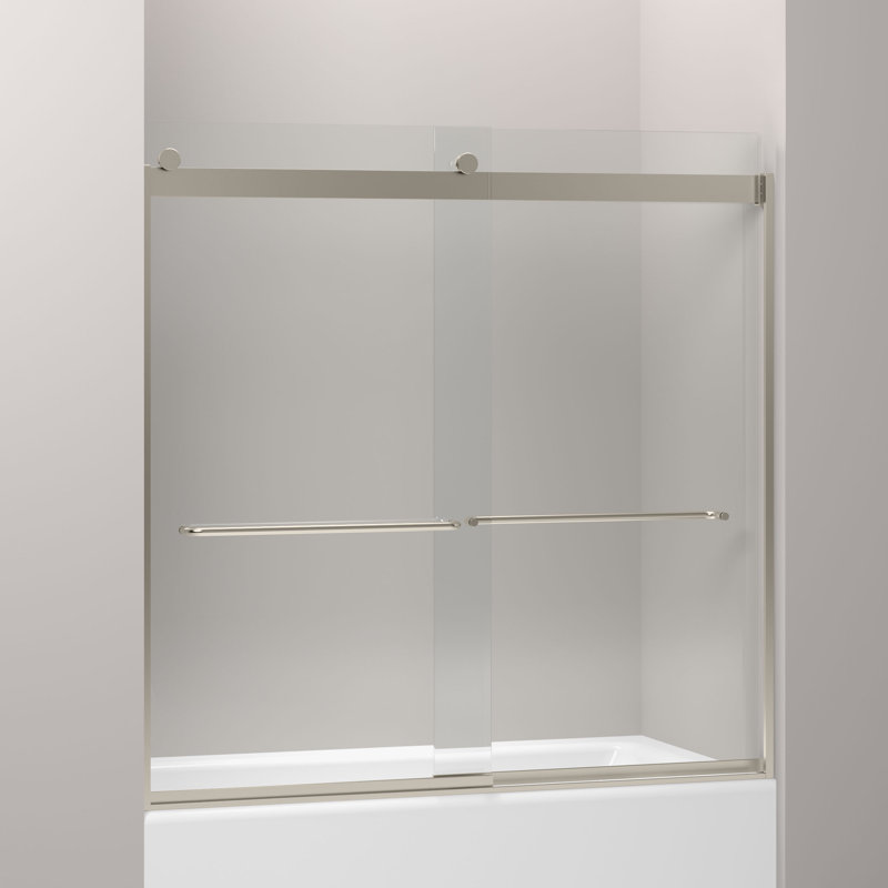 Levity 59.63" x 59.75" Bypass Bath Door with CleanCoat Technology, Anodized Brushed Bronze, Frosted