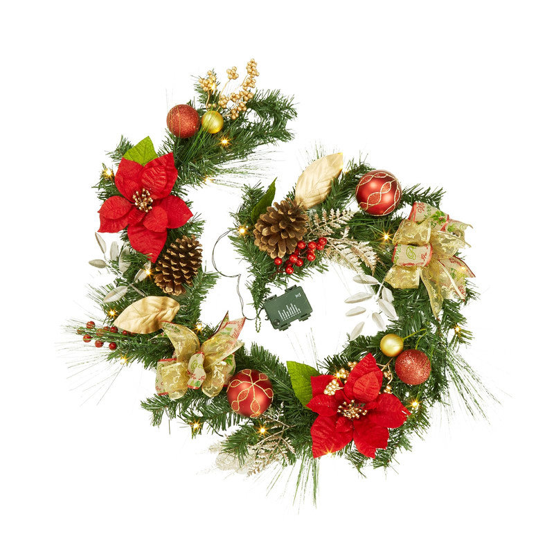 Guirlande de Noël 6 pi, guirlande de Noël pré-éclairée avec lumières - thème de Noël classique, alimenté par pile avec 8 modes d'éclairage et minuterie, décor polyvalent pour manteau de cheminée