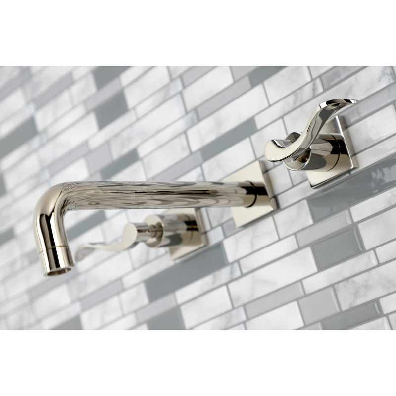 Kingston Brass Manhattan Two-Handle 3-Hole Wall Mount Roman Tub Faucet, Polished Nickel, Lever Tilde