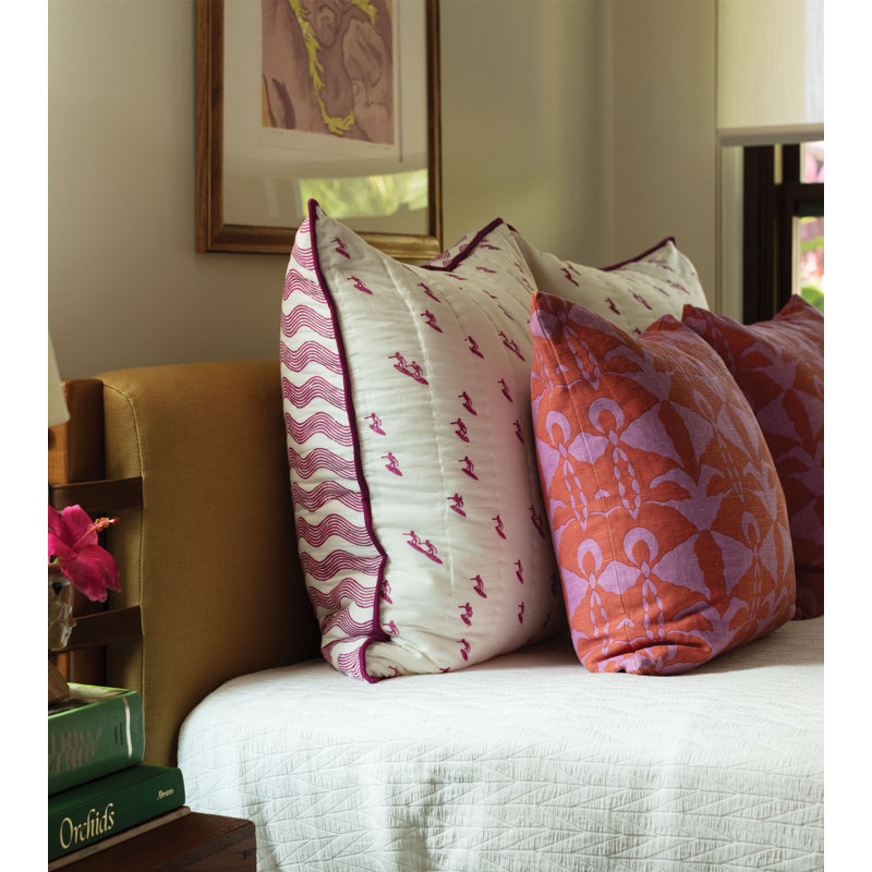 Reversible Block Print Surfer Euro Sham in Orchid, White/Blue/Gray