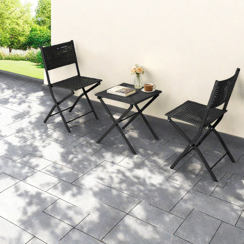 Portable Patio Dining Sets, Steel Rattan Modern Bistro For Balcony Patio