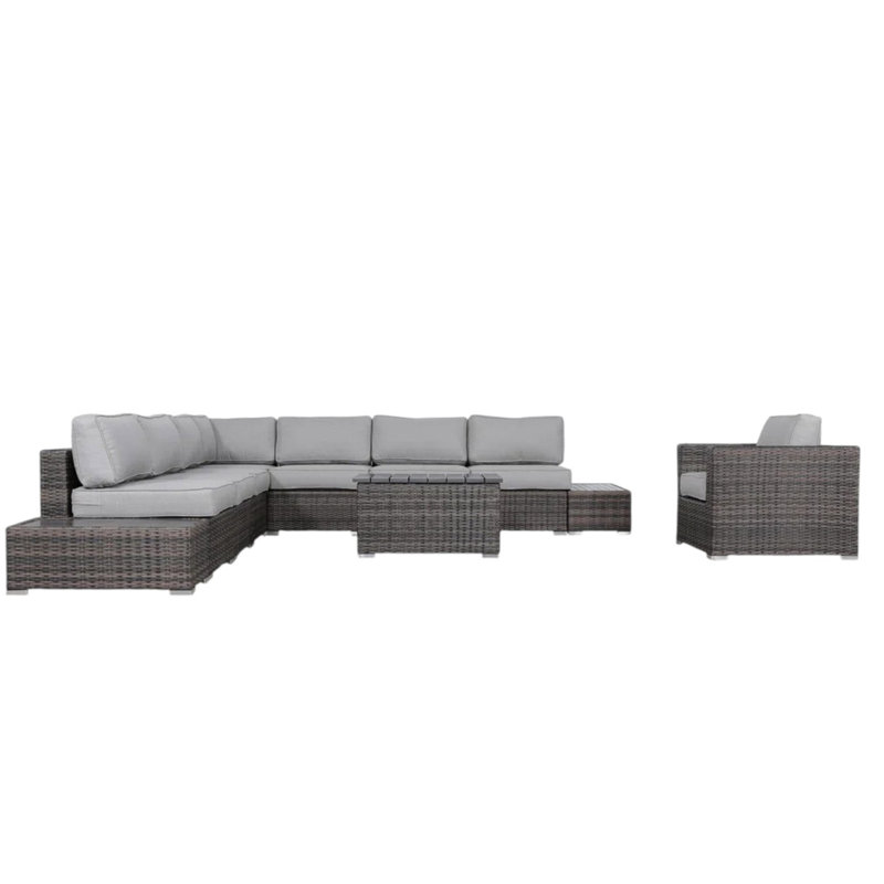 Ensemble de conversation de terrasse en osier pour 7 personnes avec coussins - entièrement assemblé