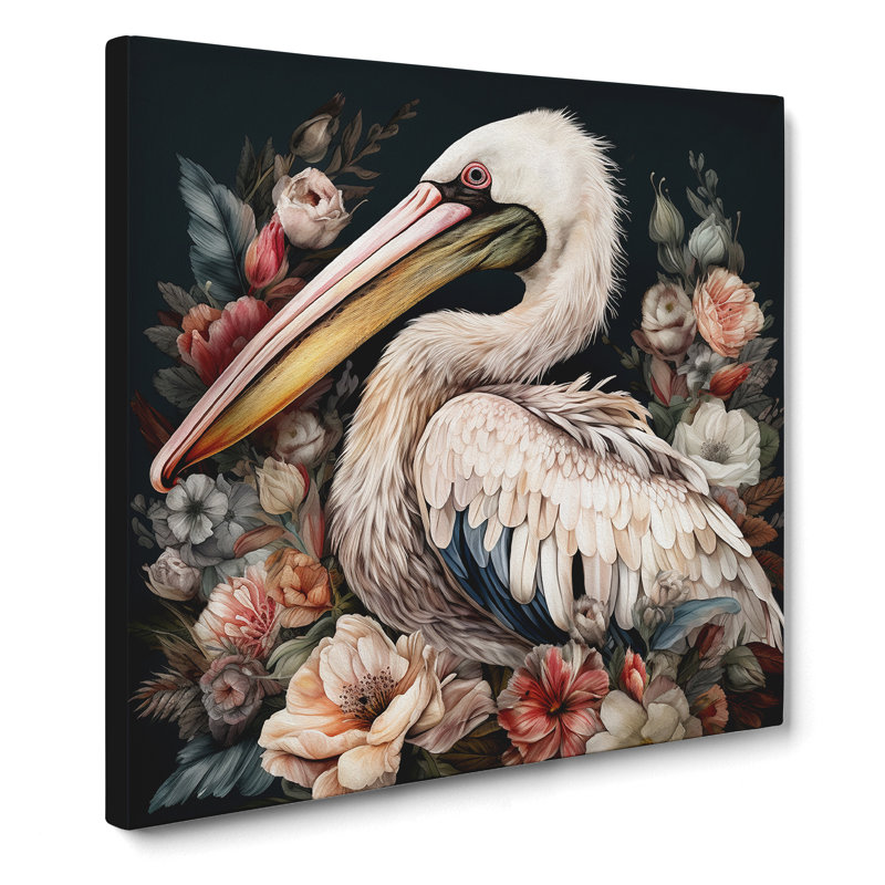 Pelican Floral Art No.1 - Wrapped Canvas, 50cm H x 50cm W x 3cm D