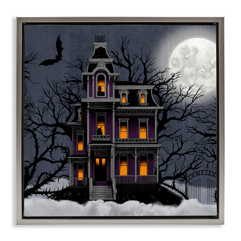 Maison d'Halloween effrayante et hantée, Cadre flottant gris lustré, H 18 po x l 18 po