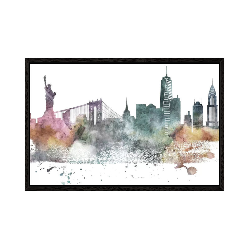 New York Pastel Skylines - Print on Canvas, 152.5 cm H x 101.5 cm W, Black Framed