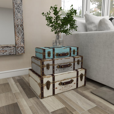 Notasulga Wooden Nesting Decorative Multi Colored Trunk with Vintage Accents and Studs Set