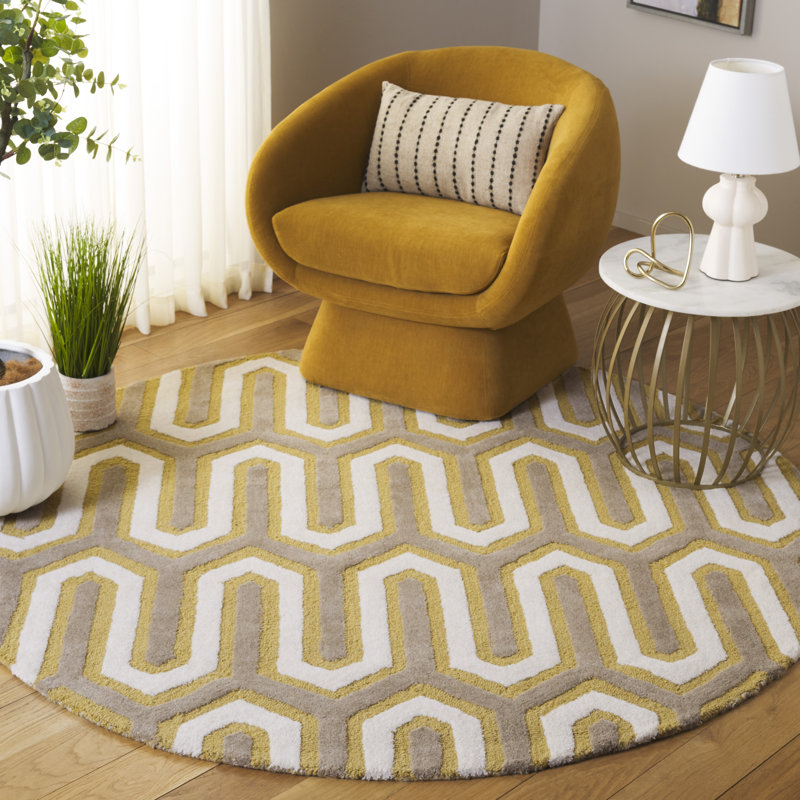Ellicott Hand Tufted Wool Geometric Rug, Round 6'