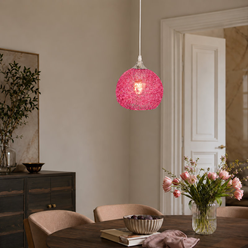 Luminaire suspendu simple en forme de globe en fil de fer rose à finition chromée pour îlot de cuisine