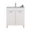 Meuble-lavabo de salle de bain 32 po avec lavabo, portes doubles et poignée en métal, blanc brillant pour une fermeture en douceur des charnières, poignée pratique