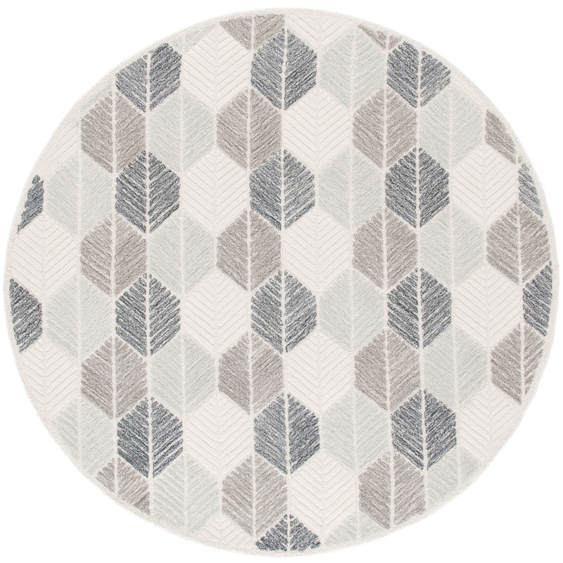 Reaksmey Hand Tufted Wool Viscose Cotton with Latex Geometric Rug in Gray/Ivory, Round 6'
