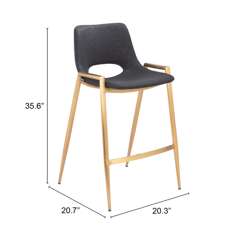 Desi Black Upholstered Counter Stool, Counter Stool (25.6" Seat Height), Black/Gold, Gold