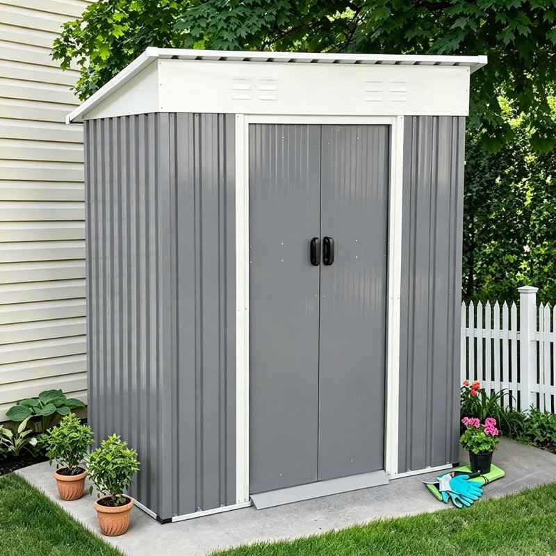 Bodhild 5 ft. W x 3 ft. D Galvanized Steel Pent Garden Shed, Dark Grey