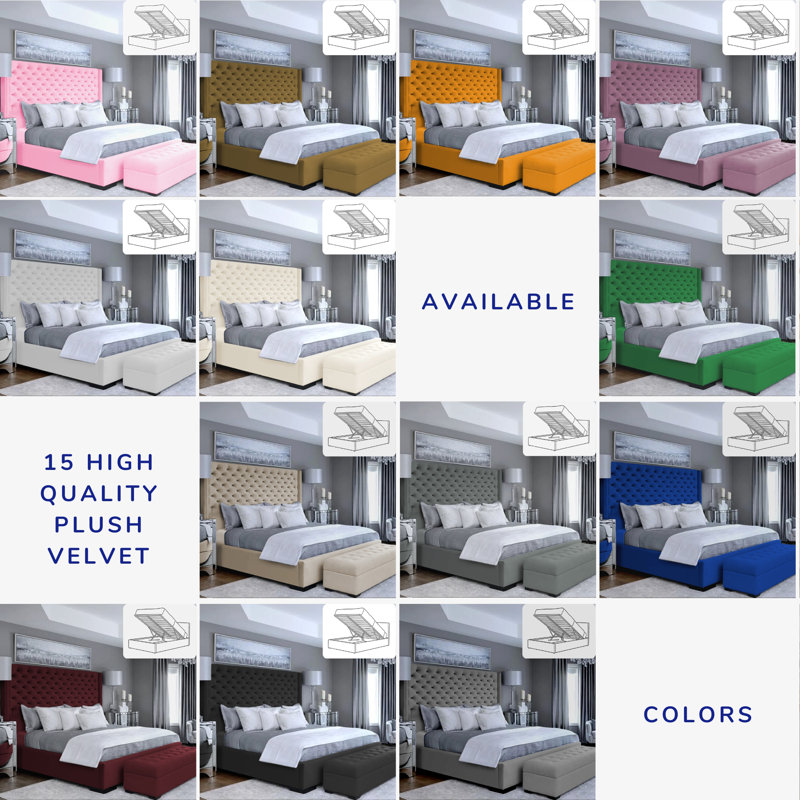 Thielsen Chesterfield Ottoman Storage Bed - Plush Velvet Gas Lift Bed Frame with Headboard, Mustard, Single (3')