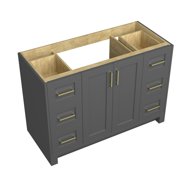 Armoire de salle de bain autoportante en bois massif l 48 po x P 36 po avec tiroir en queue d'aronde et porte à fermeture en douceur (assemblé)