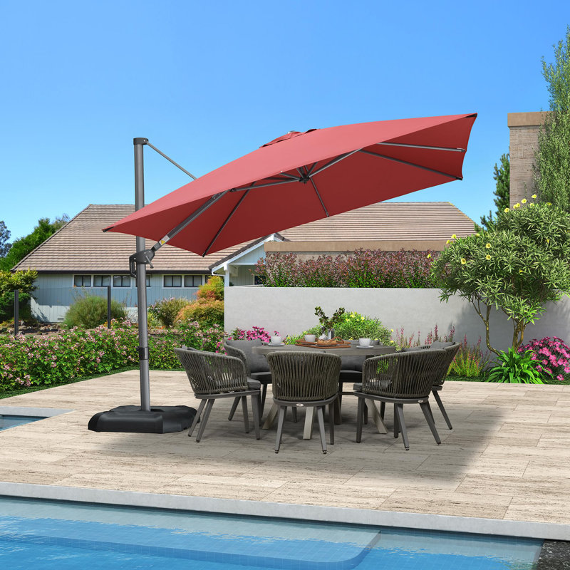 Parasol carré en porte-à-faux 10 pi avec base et rotation à 360 degrés, Terra