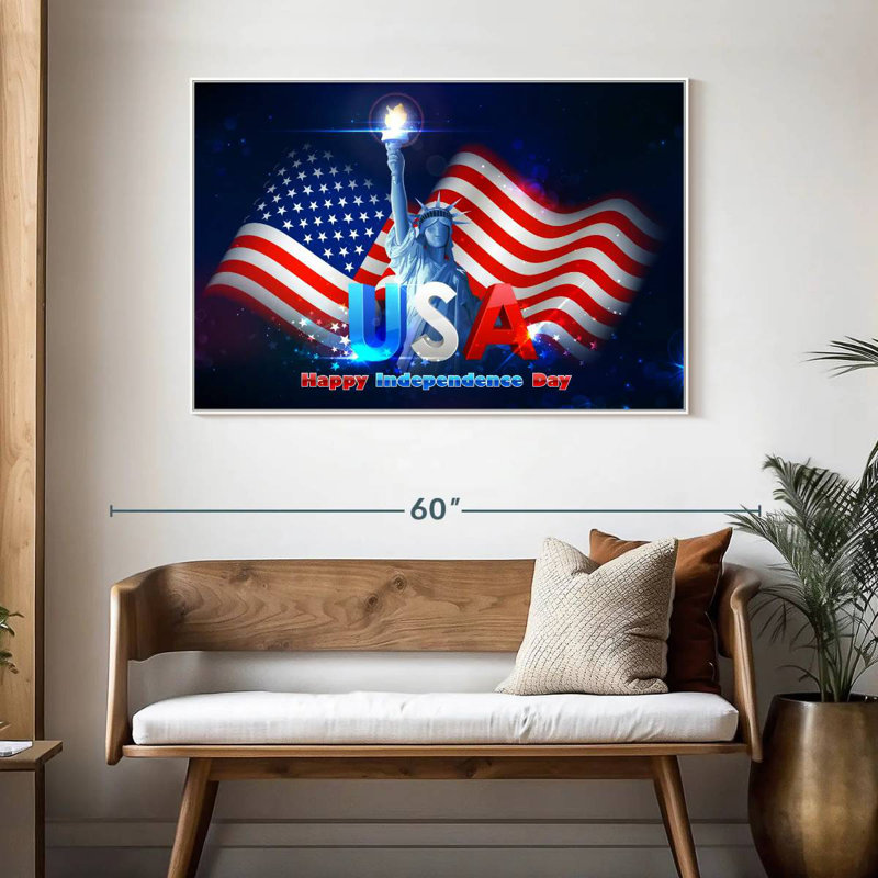 Statue de la liberté, drapeau des États-Unis, Cadre flottant blanc, 46 po x 31 po