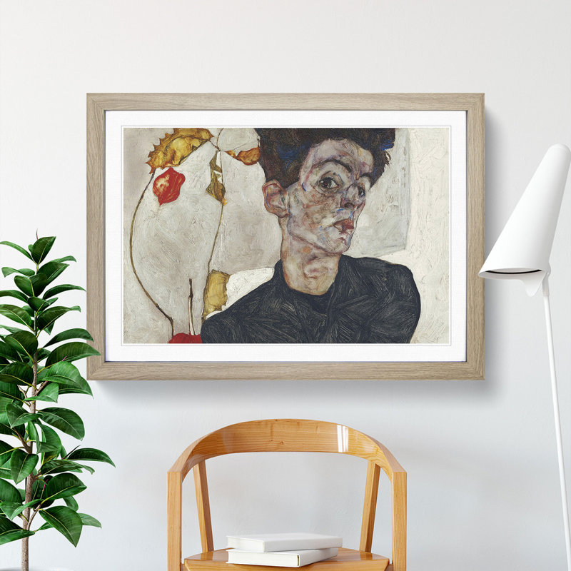 Self-Portrait Vol.2 by Egon Schiele - Picture Frame Painting, Oak Framed, 36cm H x 48cm W x 2cm D