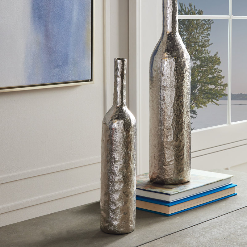 Handmade Aluminum Table Vase, Silver, 24" H x 5" W x 5" D