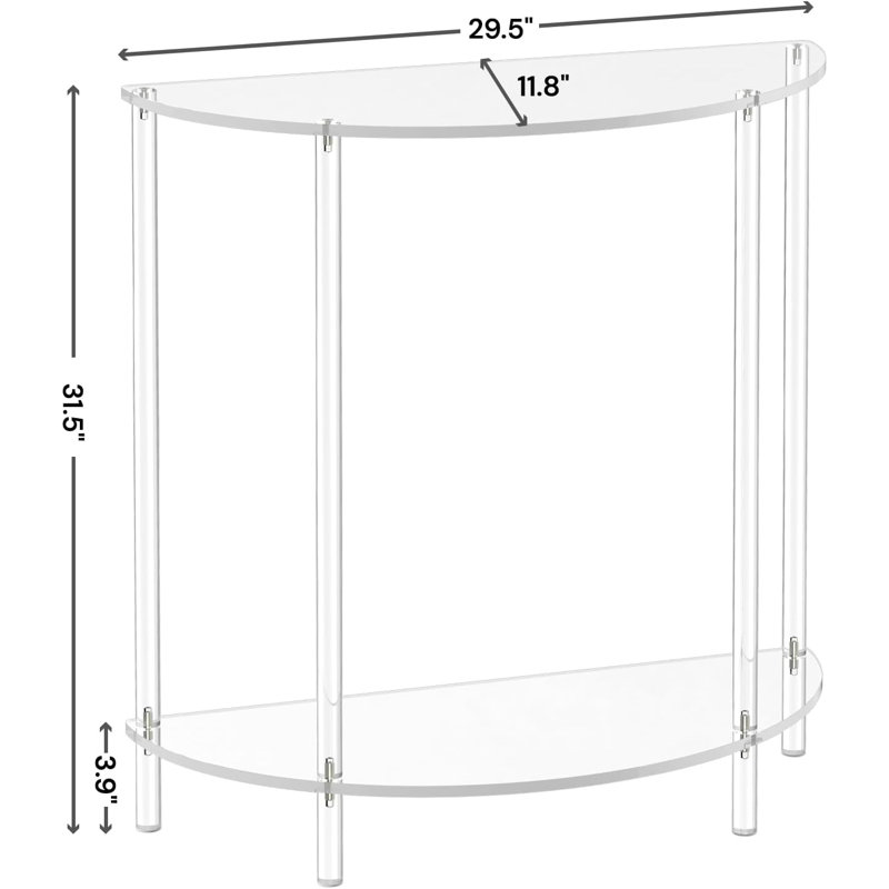 Acrylic Console Table, Half Moon, 29.5" Small Entryway Table, Clear Entry Table For Sofa, Foyer, Hallway, Living Room, Easy Assembly, 2 Tier, 11.8" D X 31.5" H