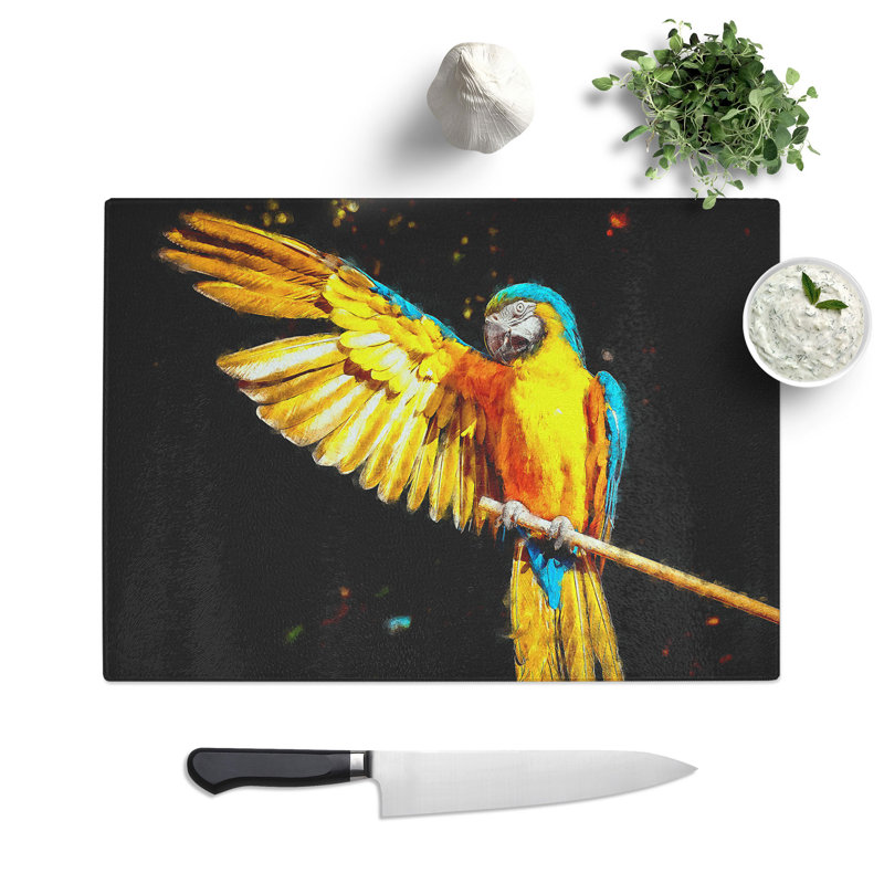 Tempered Glass Macaw Parrot Painting Chopping Board, 28.5 cm x 39 cm
